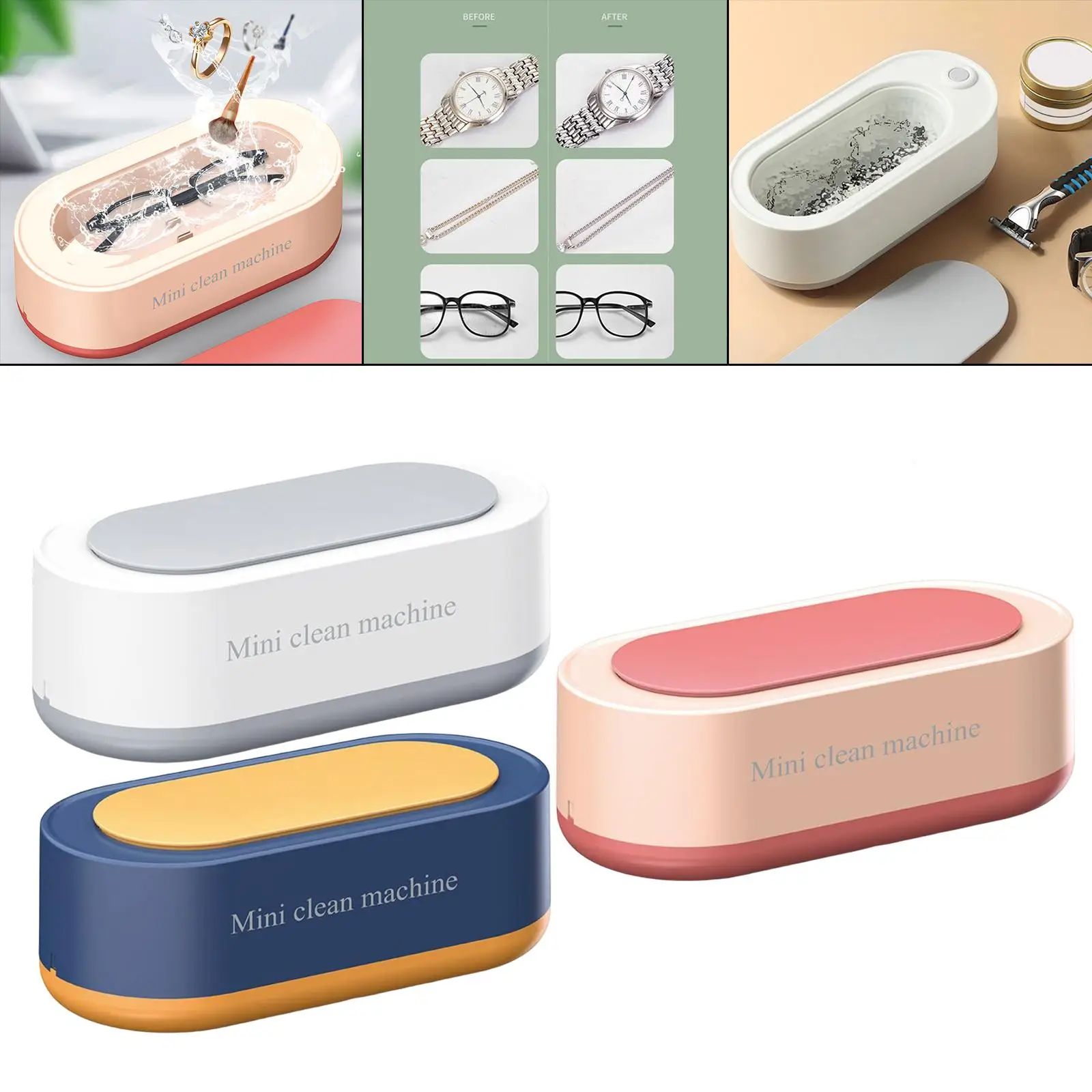 Portable Ultrasonic Jewelry Cleaner USB Rechargeable Glasses Cleaning Machine for Jewelry Dentures Coins Razors Ring