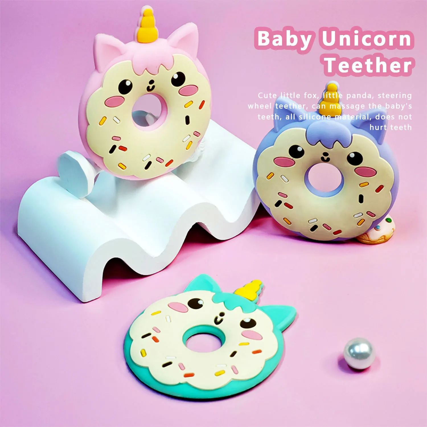 Silicone Teething Toys Cartoon donut shape baby teether Newborn Teething Toys Baby Silicone Teether Soothing Teething BPA free Newborn Gift