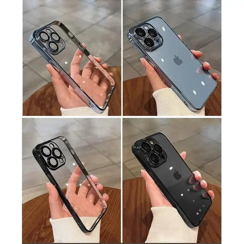 Luxury Plating Clear Phone Case For iPhone 17 Air 16 15 14 13 11 12 Pro Max Plus 13 12 Mini Full Lens Protector Silicone Cover