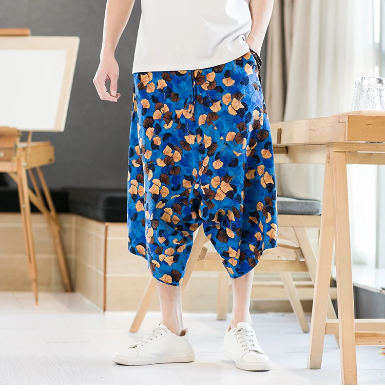 2022 Summer Men's Floral Printing Shorts Casual Baggy Short Harem Pants Drawstring Cross-pant Plus Size 5XL mens casual summer shorts