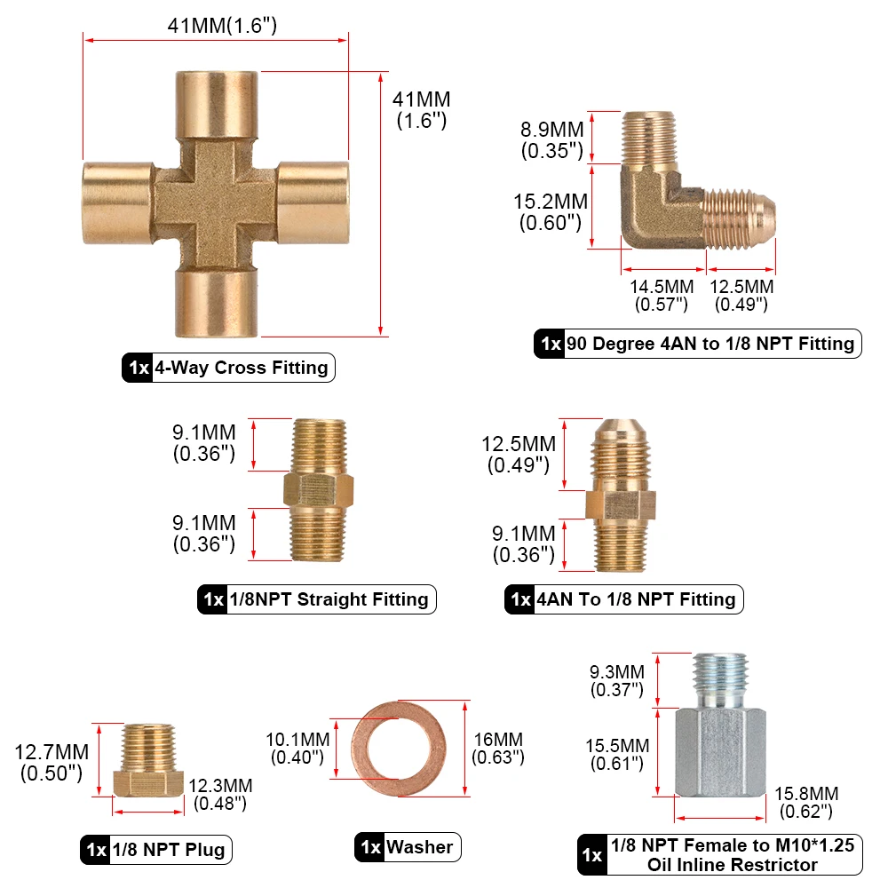 Ligne D'alimentation en Huile Turbo, 4AN Turbo Oil Line en Acier Inoxydable tressé à 90 Degrés avec Tuyau Droit et Turbocompresseur à Distance (TF-1062-AN4) (12 pouces