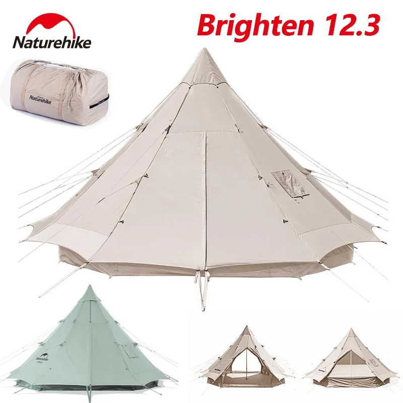 Naturehike 12.3 Cotton Pyramid Tent 5-8 People Large Space Waterproof Breathable Outdoor Camping Travel Tipi Big House Tent