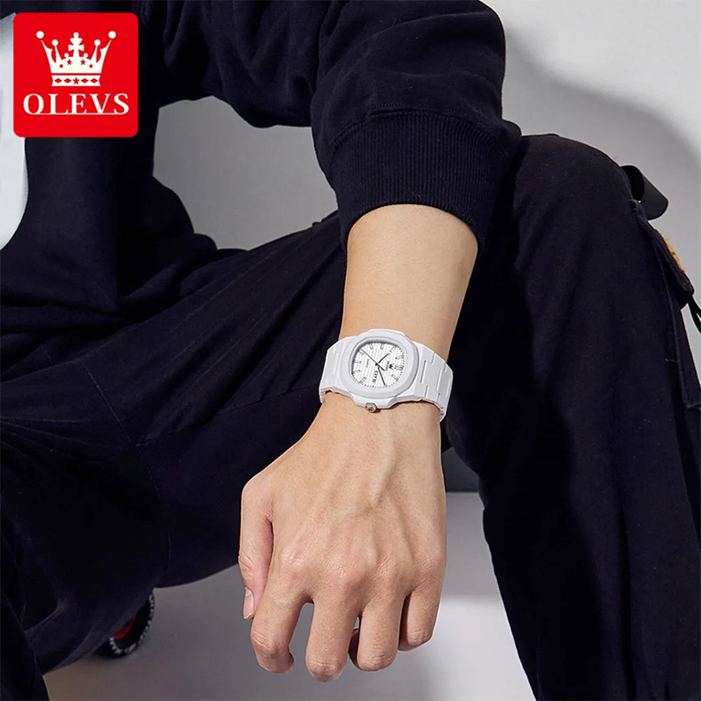OLEVS Luxury Man Wristwatch Waterproof Date Luminous Watch for Men White Resin Men's Quartz Watches reloj hombre 3