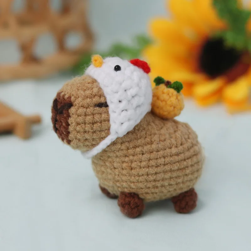 수제 카피바라 인형 아미구루미 코바늘 DIY 세트 키트 (초보자 친화적, 영어 패턴 포함, 뜨개질 공예 선물)