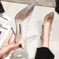 New Luxury Fairy Style Transparent High Heels Thin Heels Pointed Water Diamond Single Shoes Women's Crystal Wedding Shoes 1
