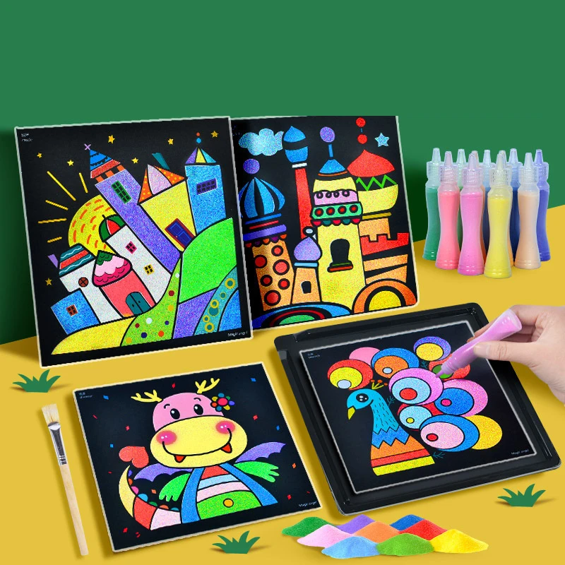 DIY Sand Painting Set Cartoon Scratch Paper Cards Early Educational