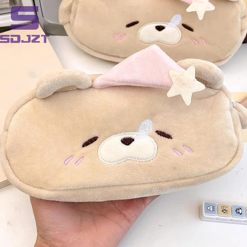 플러시 리틀 베어 리틀 피그 필통 귀여운 메이크업 가방 대용량 휴대용 문구류 보관 파우치 지퍼 펜 케이스