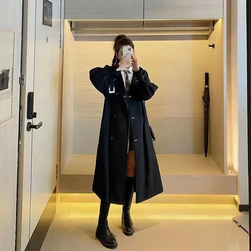 High End 2025 Black Trench Coat British Long Medium Long Spring And Autumn New Style Short Hepburn Coat Jacket