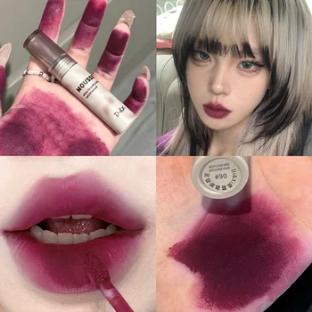 Gothic Matte Black Lipstick Waterproof Mousse Mud Nude Brown Lipstick Dark Purple Punk Lip Gloss Makeup Non-stick Tint 1