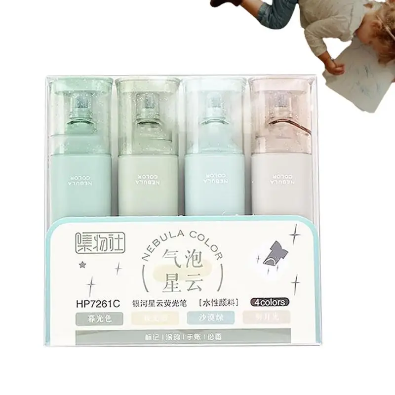 학생용 문구 용품, 성운 컬러 마커, 글리터 하이라이터, 유연한 라인 너비, 아트 페인팅 마커, 세트당 4 개