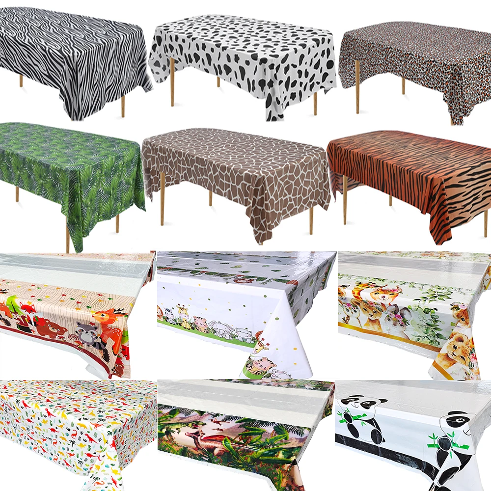 Jungle Tablecloths Wild One Birthday Party Tablecloth Leopard Deer Leaf