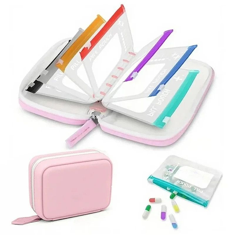 Color-Coded Waterproof Weekly Pill Organizer - Portable Medicine and Vitamin Storage Pouches Set