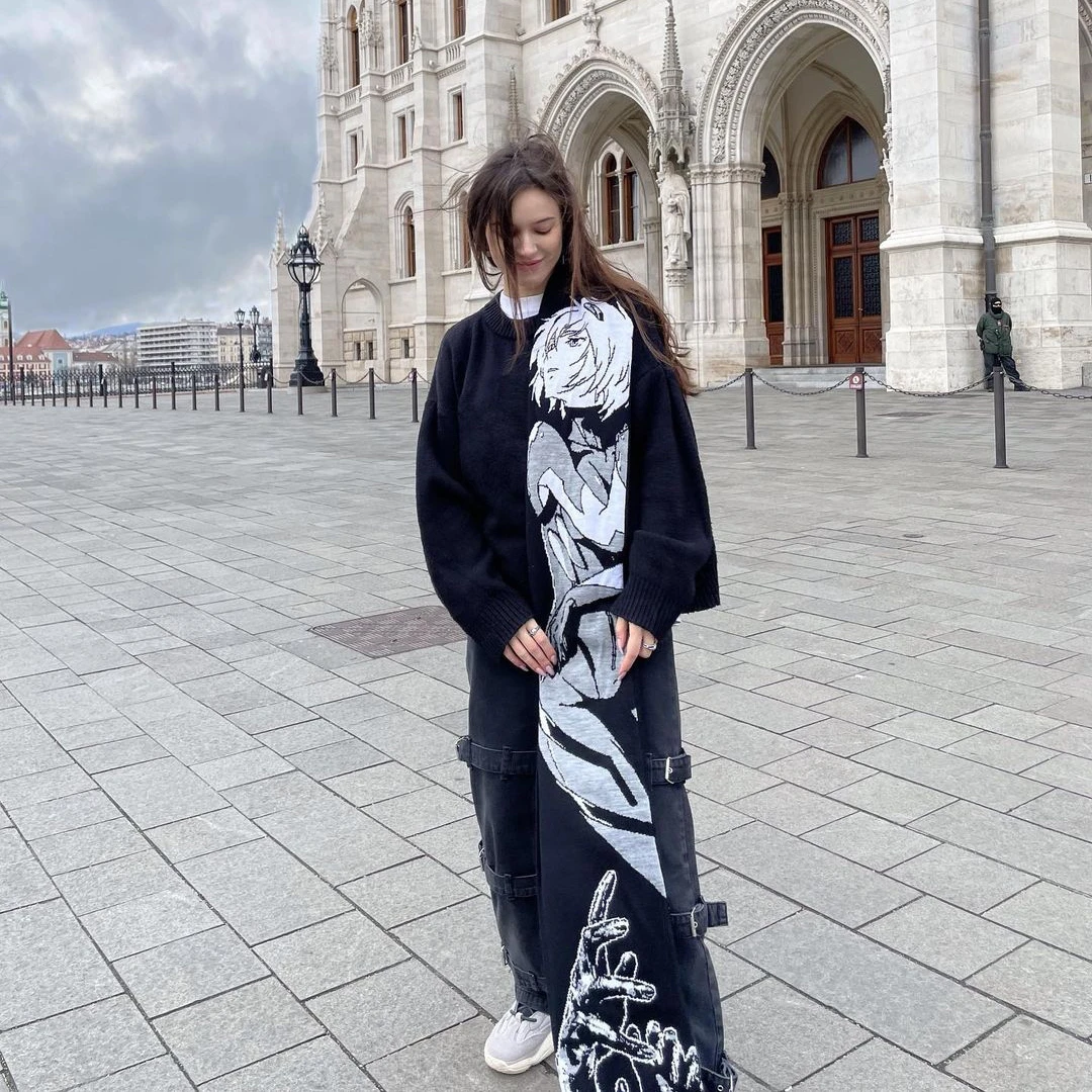 Bufanda punto a rayas para hombre y mujer, bufanda moda creativa de Anime japonés, bufanda y delantal de invierno, luminosa, Y2K, Kpop| | - AliExpress