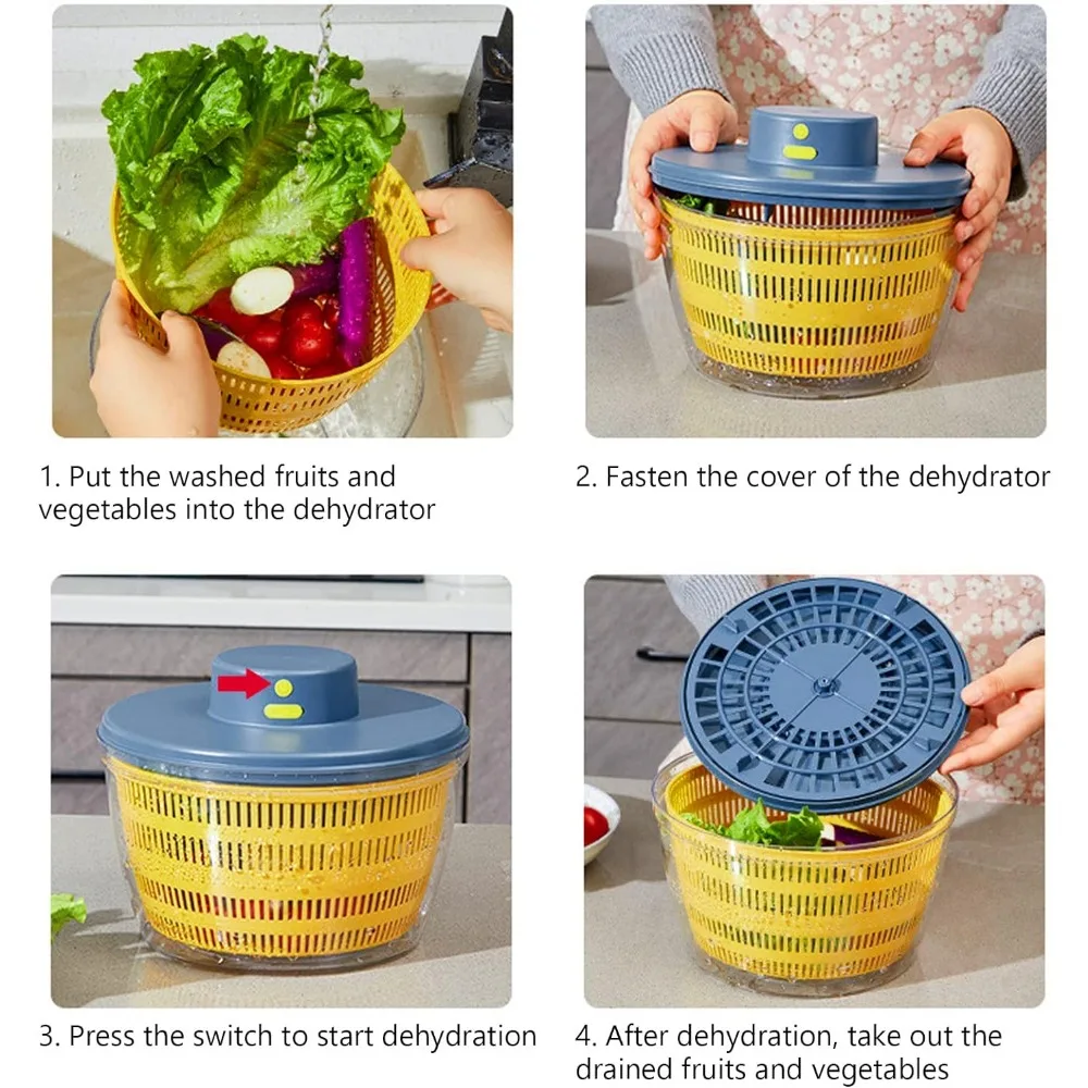 Vegetable dryer electric drain basket vegetable dehydrator electric quick cleaning dryer fruit and vegetable separation draining salad spinner