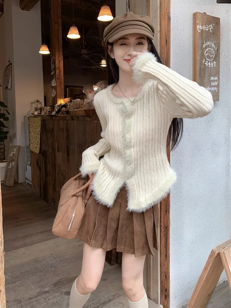 

Unique tops senior sense of fringe wool edge knitted cardigan female fall and winter Slim gentle soft Department sweater bottomi