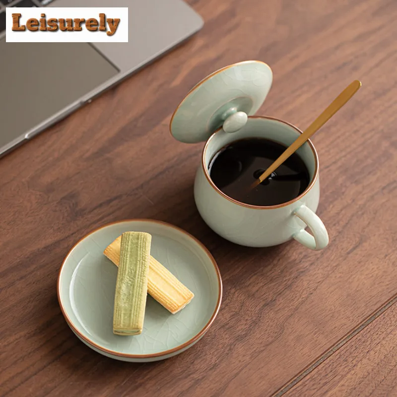 220ml Five Famous Kilns Coffee Mug With Plate Oatmeal Breakfast Mug Afternoon Tea Mug Cup Saucer Kit Office Water Cup Tableware