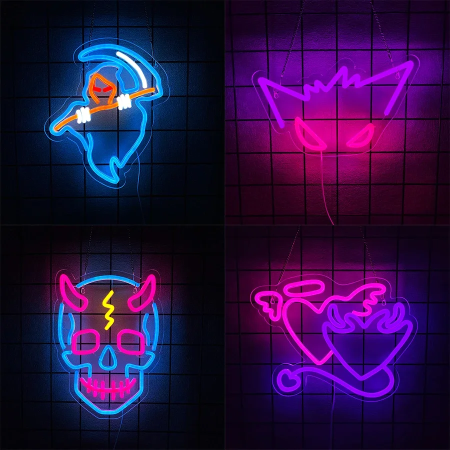 Neon LED Demon Mask Sign for Home Decor and Party Decoration