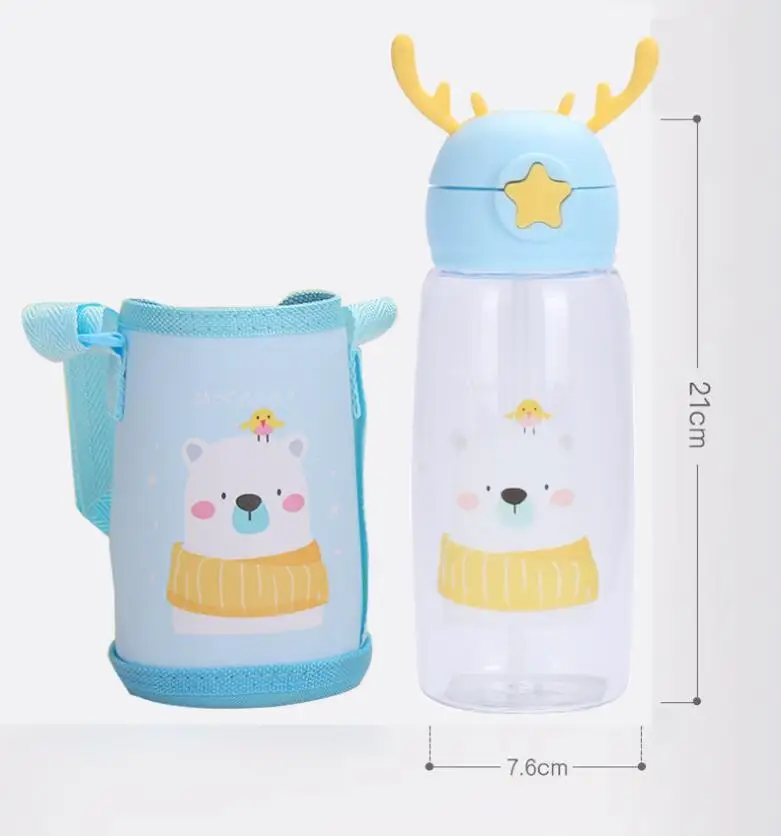 500ml Baby Kids Lovely Cup Toddler Infant Cartoon Deer Children Learn Drinking Straw Bottle With Insulated Bag Newborn Sippy Cup