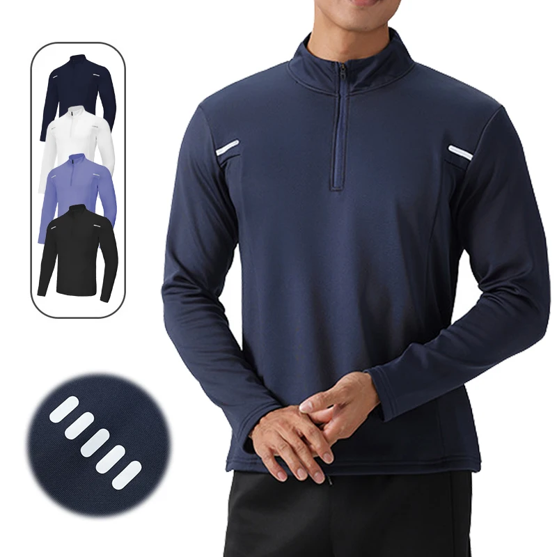 (M-6XL)남성용 쿼터 지퍼 긴팔 티셔츠 퀵 드라이 러닝탑 농구 트레이닝 후디 봄 가을 야외 짐 스웨트셔츠