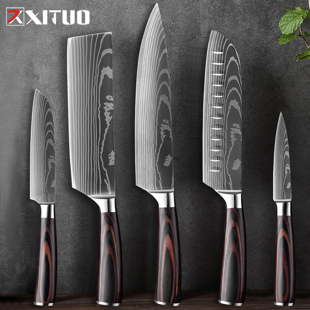 XITUO stainless steel kitchen knives set Japanese chef knife Damascus steel  Pattern Utility Paring Santoku Slicing knife Health - AliExpress