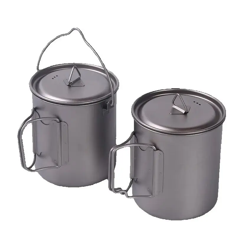 Camping Titanium Cups 450ml 550ml 650ml 750ml Ti Cups Cooking Pot Ultralight Folding Handle 4