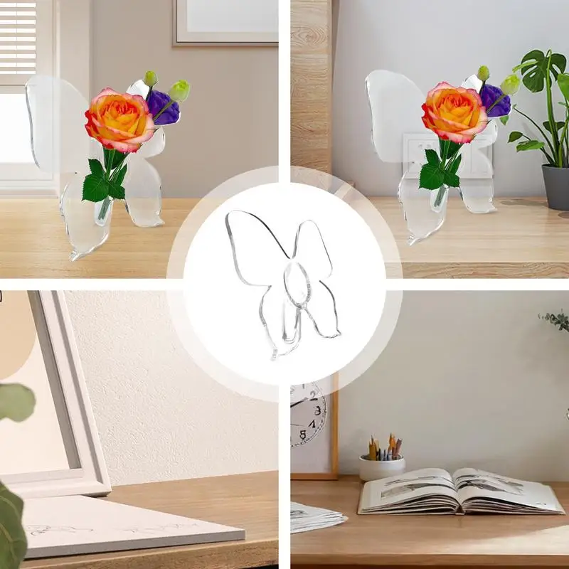 Acrylic Butterfly Vase Desktop Decoration Butterfly Flower Planter Simple Style Transparent Vase Butterfly-Shaped Flowers Vase 4
