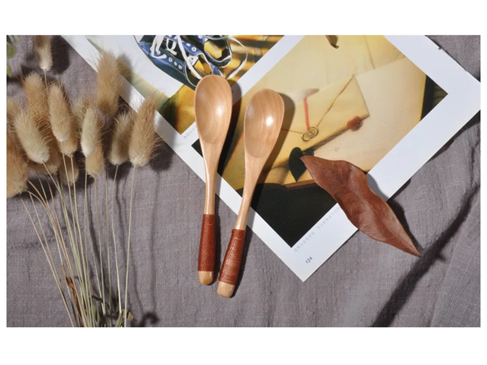 Small Scrub Brush Wooden Spoon Fork Kitchen Cooking Utensil Tools Soup-Teaspoon Tableware