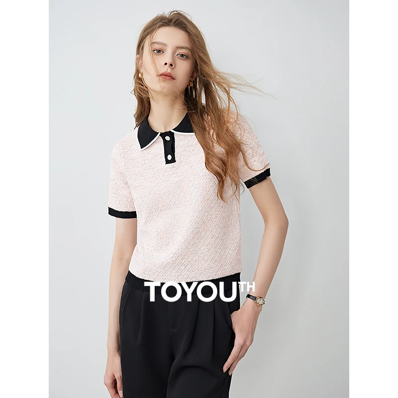 toyouth-women-colorful-dots-short-sleeved-knitwear-2024-summer-new-polo-tops