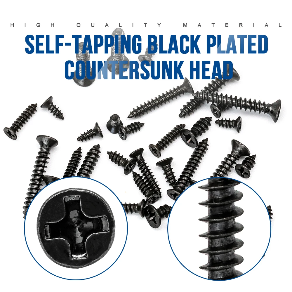 Cross Flat Head Tapping Screws Kit M1.2 M1.4 M1.5 M1.7 M2 M2.3 M2.6 M3 Carbon Steel Black Phillips 450/1200pcs
