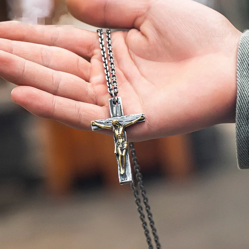 BOCAI Original Handmade Real S925 Silver Jewelry Personalized Retro Thai Trendy Jesus Cross Pendant for Man pendant necklace silver necklace