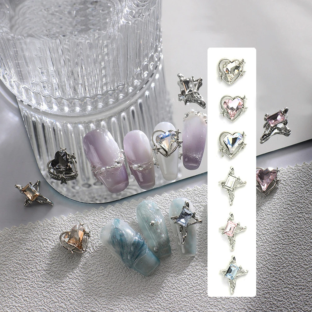 

10pcs Glitter Pointed Star Nail Art Charm 3D Flash Surrounding Love Heart Nail Crystal Decoration DIY Luxury Nail Accessories