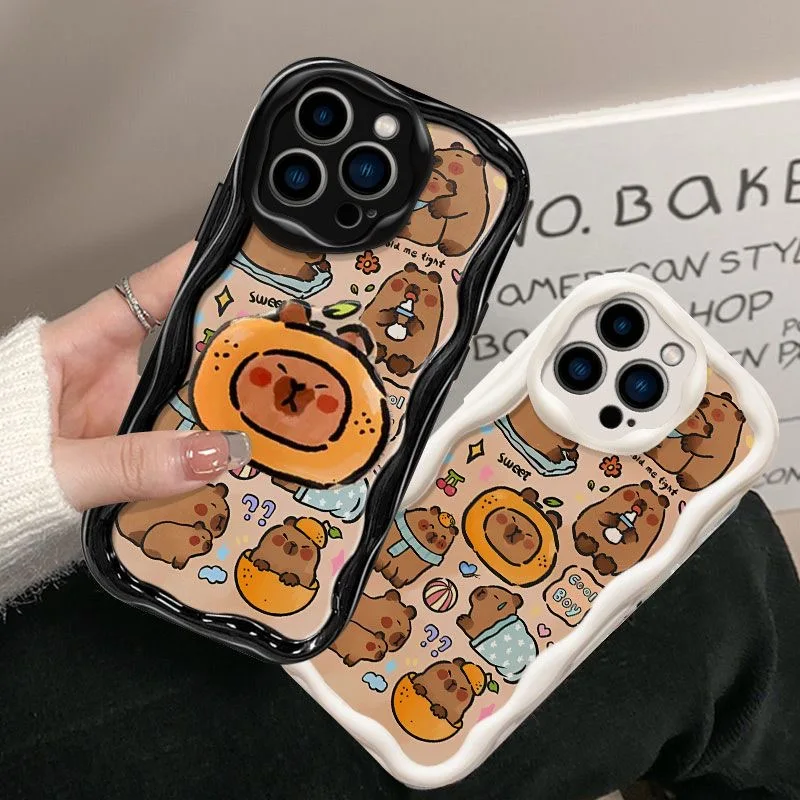 Cute Capybara Wave TPU Soft Phone Case with Grip Tok Holder