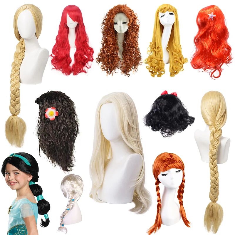 Parrucca Cosplay Donna Principessa Elsa Capelli Bianchi Argento Snow Queen Anna Parrucca Lunga Cosplay Natale Capelli Sintetici Natale