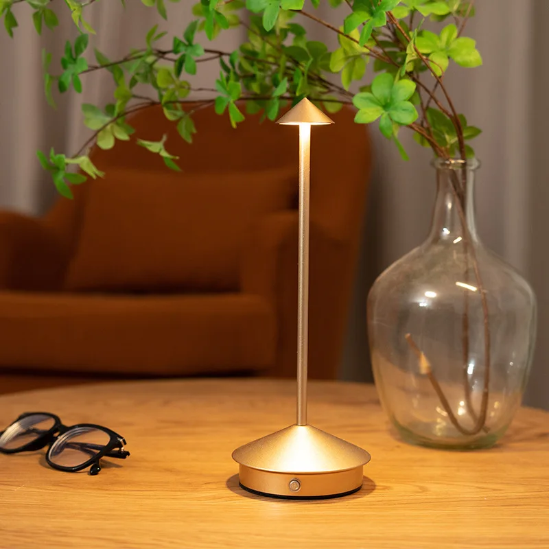Rechargeable Cone Head Touch Sensor LED Table Lamp - 3 CCT Stepless Dimming for Restaurant Hotel Bedroom Bar Home Decor 2