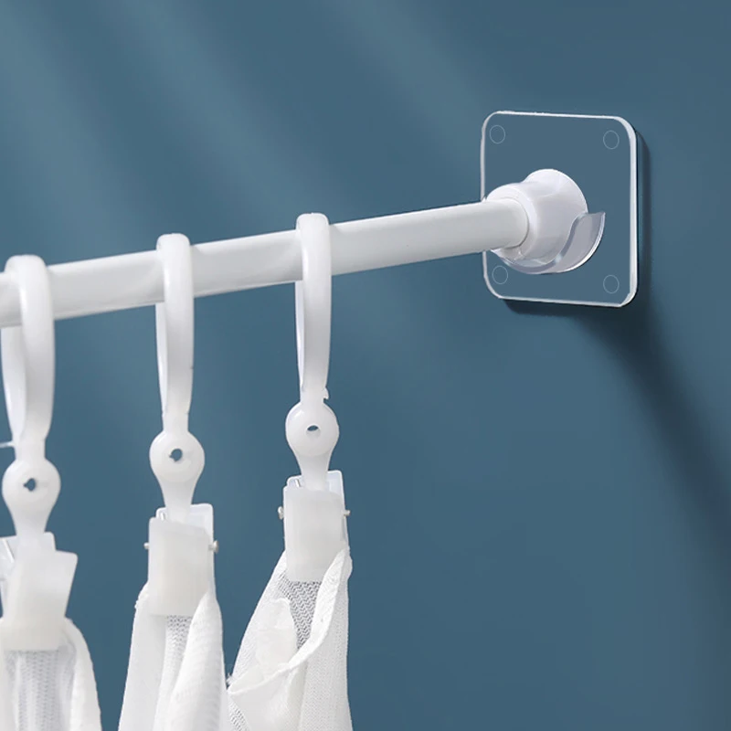 Wall-mounted Rod Holder Self-adhesive Curtain Bracket Holders Hooks Adjustable Clothes Rail Bathroom | Дом и сад