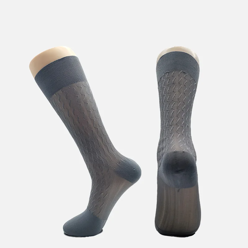 6 Pairs Large Brand Man Polyamide Silk Socks Luxury High Quality Thin Men's Stockings Fashion Jacquard Wave Long Sheer Socks