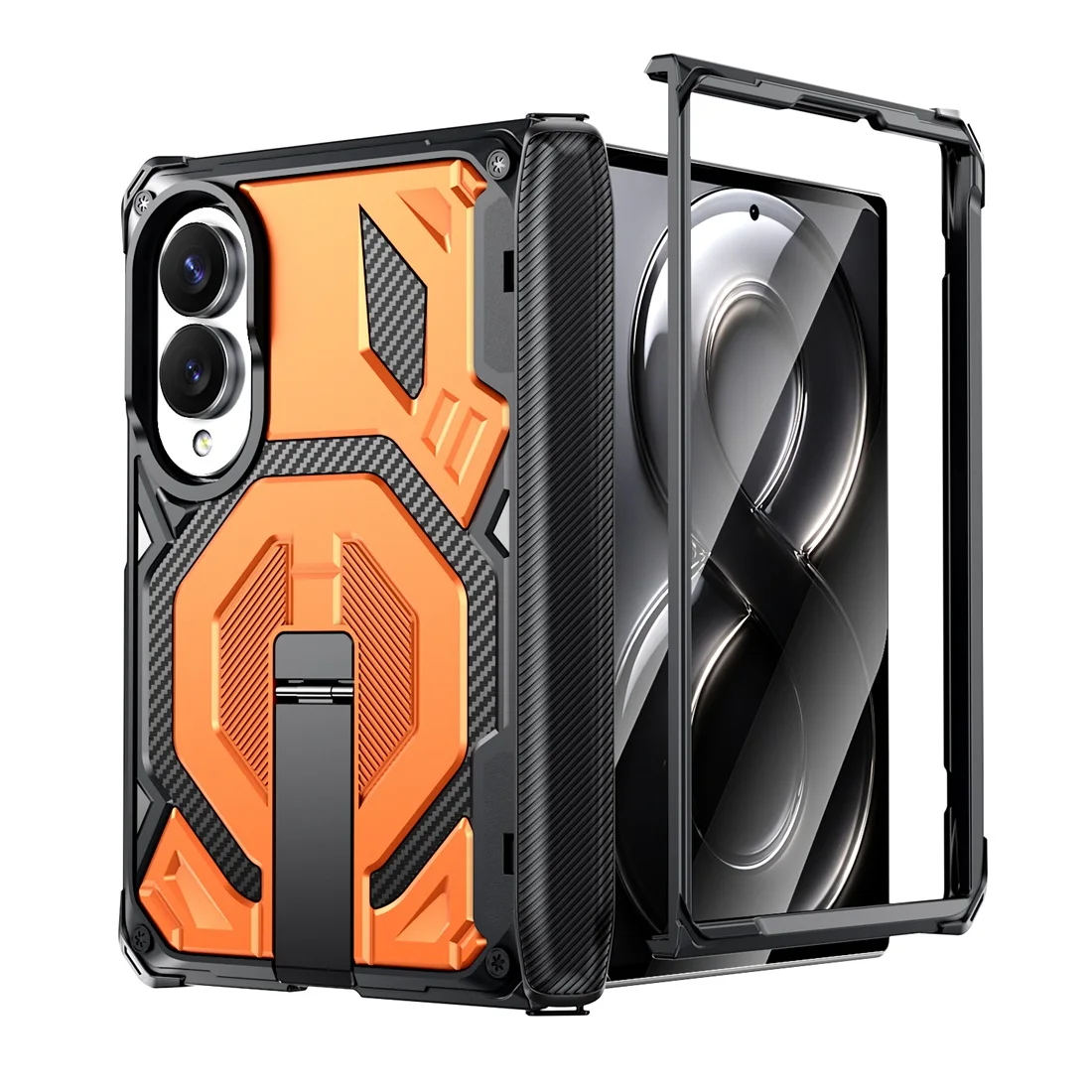 Hinge Protective Armor Phone Case with Magnetic Metal Kickstand and Magsafe Cover