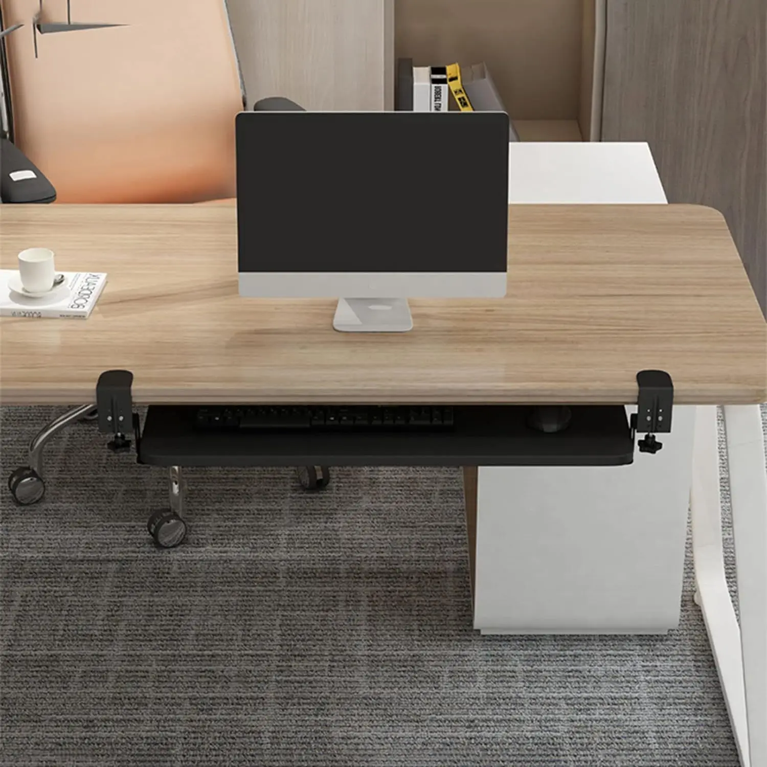 Ergonomic Sliding Under Desk Keyboard Tray, Clamp, Mouse Platform, Retractable, Undermount Drawer, No Tools, , 1Pc