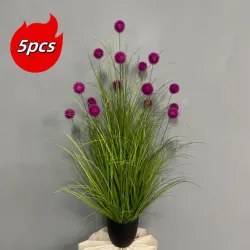 Vibrant Purple Bulbous Grass Artificial Plants - Set of 5, Perfect for Home, Festival, and Garden Decor (Purple)