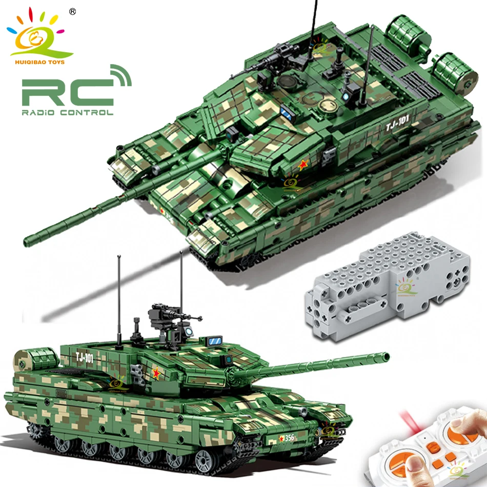 

HUIQIBAO 1143pcs Remote Control WW2 Military 99A Medium Battle Tank Building Blocks Weapon Vehicle Army Tech Bricks Toys for Kid