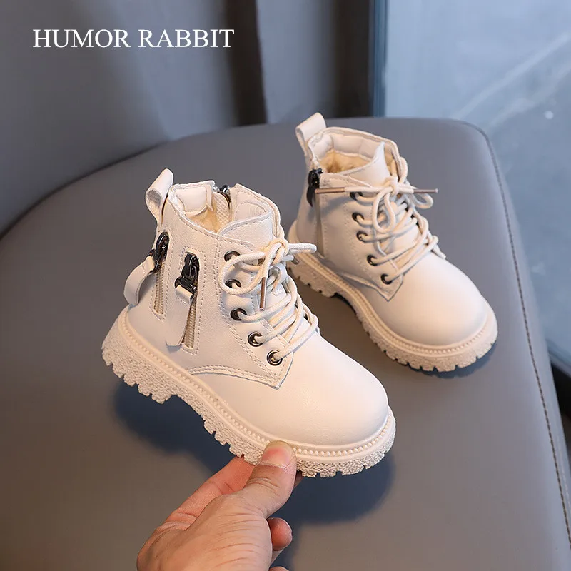 Size 20-30 Autumn Winter Girls Rubber Boots for Children Boys Boots Warm Cotton Ankle Boots Kindergarten Kids Boots Double Zip