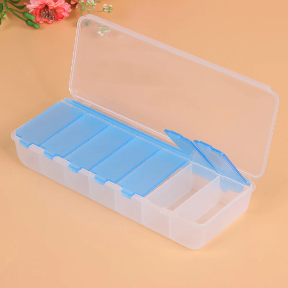 Blue Waterproof 7 Compartment Pill Box Medicine Storage Case