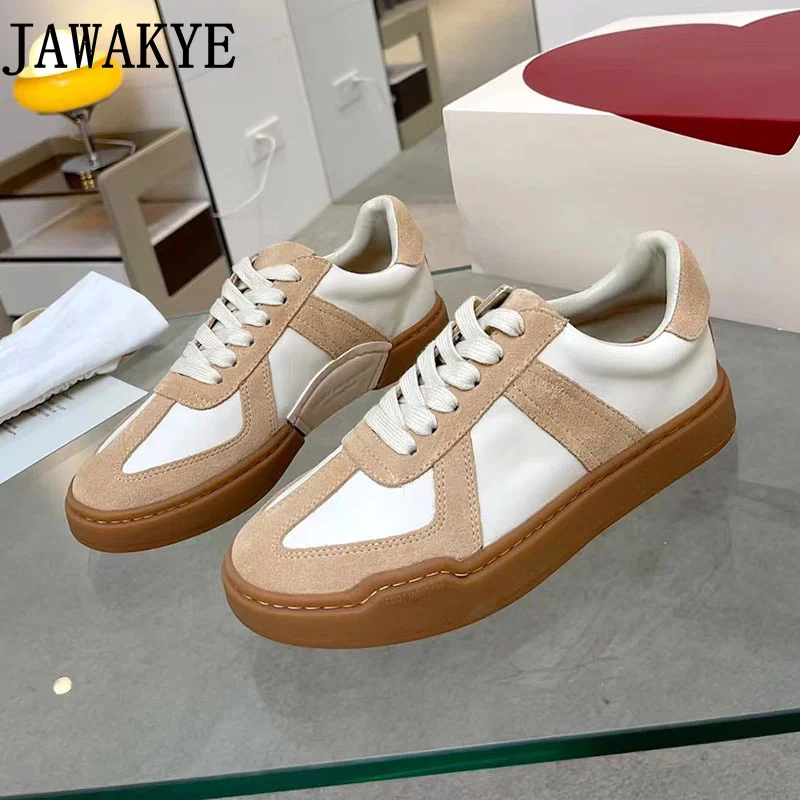 

Trendy Brand Ladies Casual Oxfords Color Blocking Leather Sneakers Women Flat Heel Vulcanized Shoes zapatos para mujer