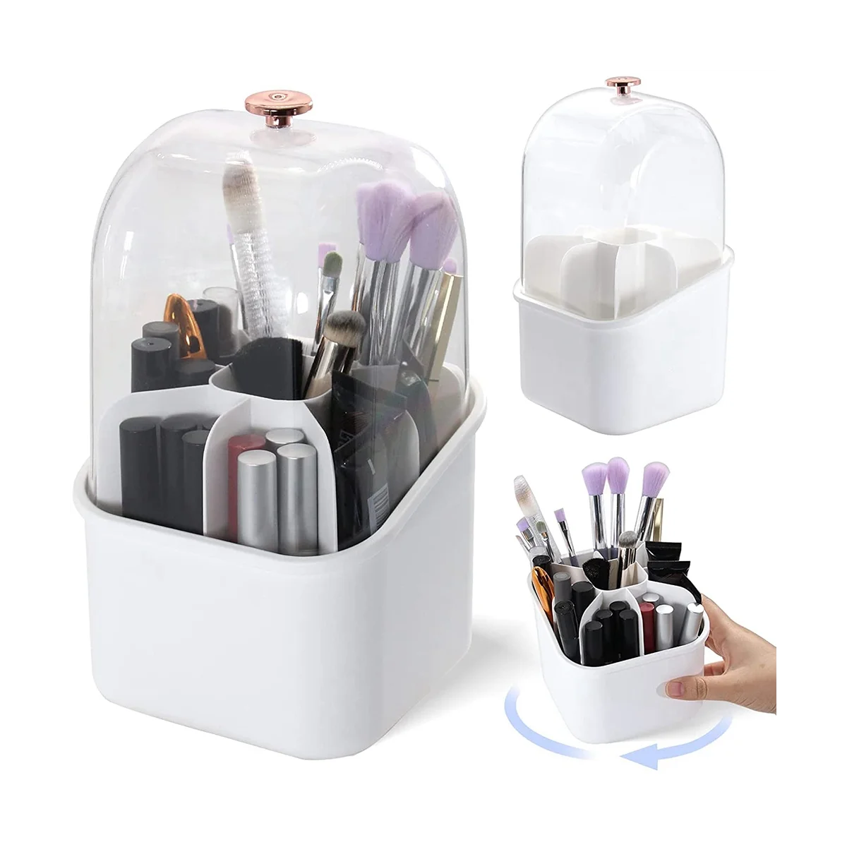 Square Brush Holder, 360degree Rotating Brushes Container