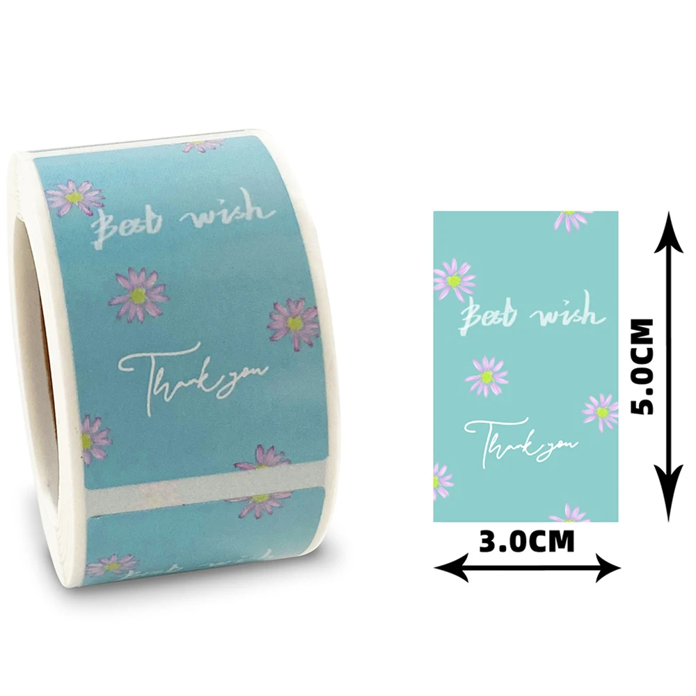 50-200Pcs Blue Flower Grazie Sticker, "Best Wishes" Seal Labels For Business Handmade Goods Buste Cards Gift Wraps