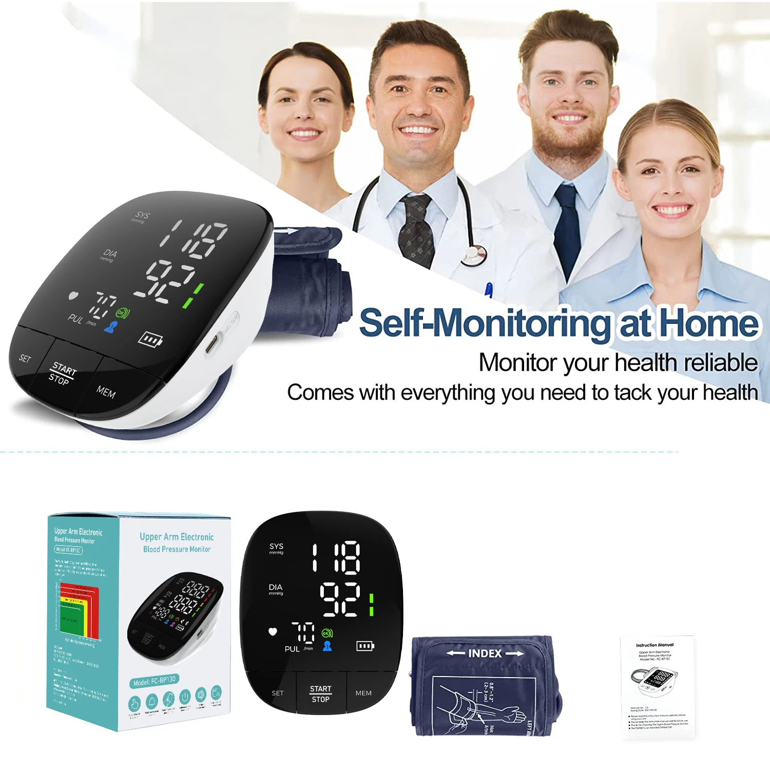Kingclinic Digital Electronic Automatic Blood Pressure Monitor Heart Rate Pulse Monitor Long Cuff