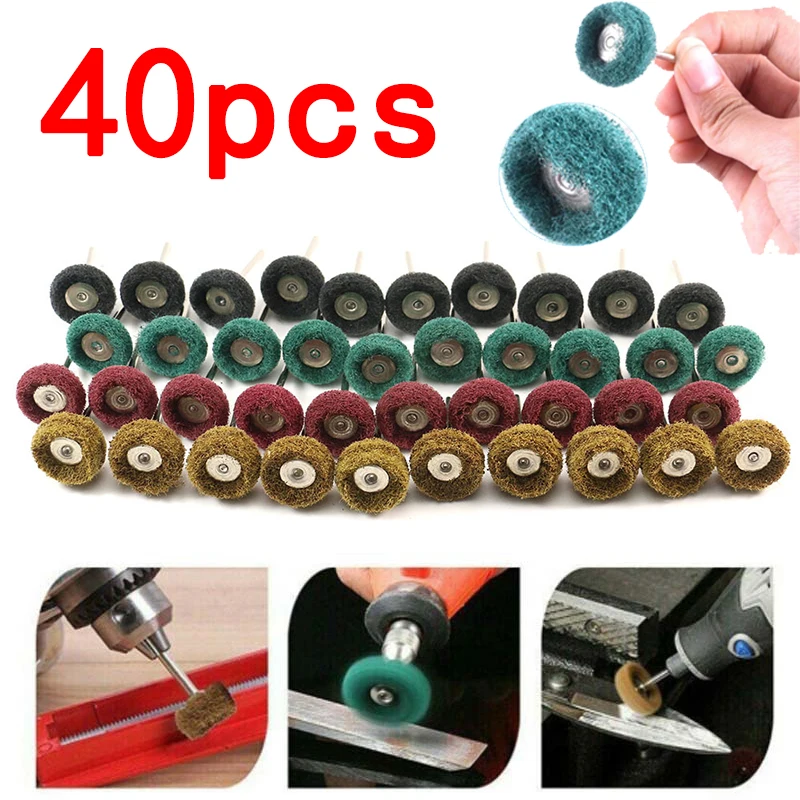 

40pcs Mini Drill Abrasive Brush 3mm Shank Nylon Buffing Polishing Wheel Dremel Rotary Hand Tool Accessories Set Rust Remover