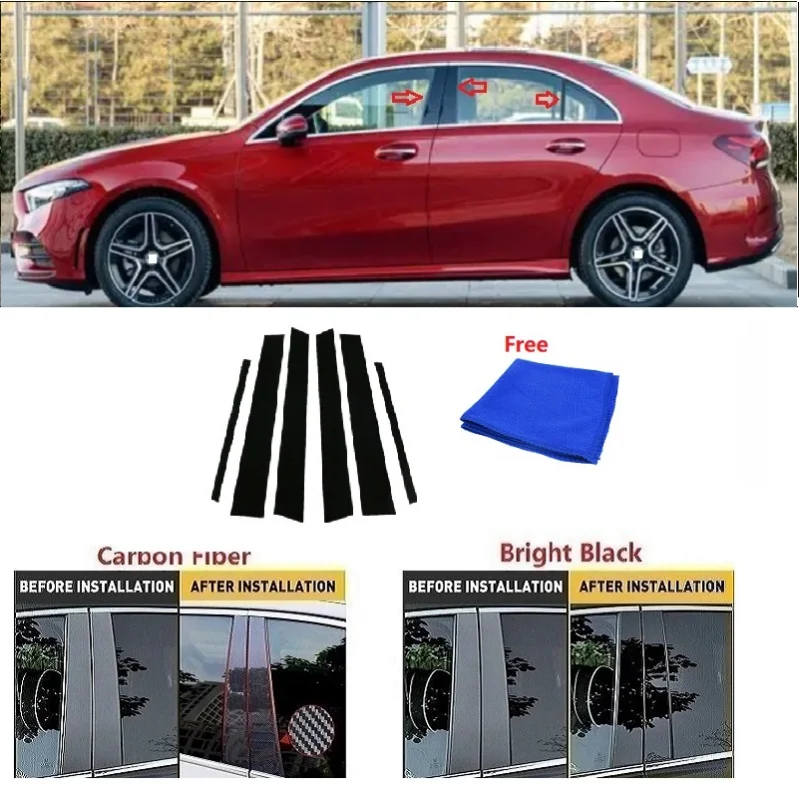 

Carbon Fiber Car Window Door Column BC Pillar Post Cover Trim For Mercedes Benz A Class Sedan 2019-2021 Mirror Effect PC Sticker