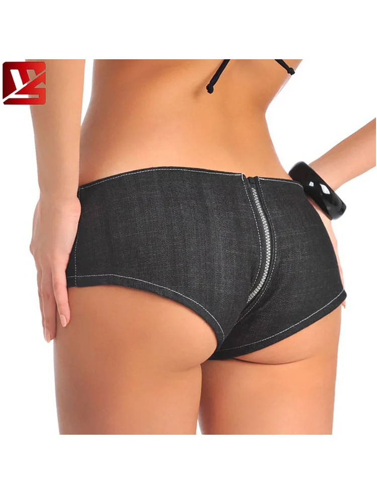 

Sexy Women Zipper Open U Crotch Shorts Micro MINI Jeans Hot Shorts Low Rise Waist Booty Short Exotic Culb Pole Dancing Wear Plus