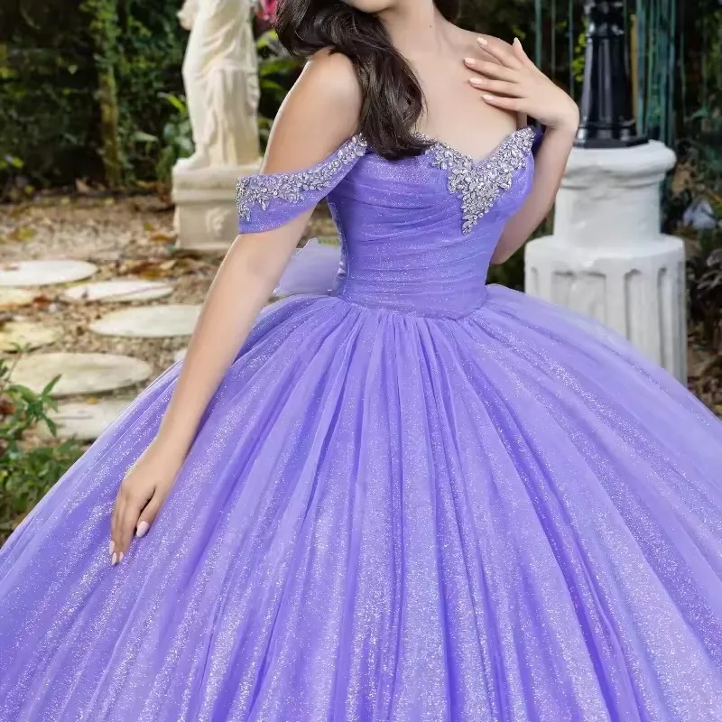 Bomaris Glittering Lavender Ball Gown Quinceanera Dresses Sexy Off-Shoulder Princess Party Vestidos De 15 Anos Customized 2